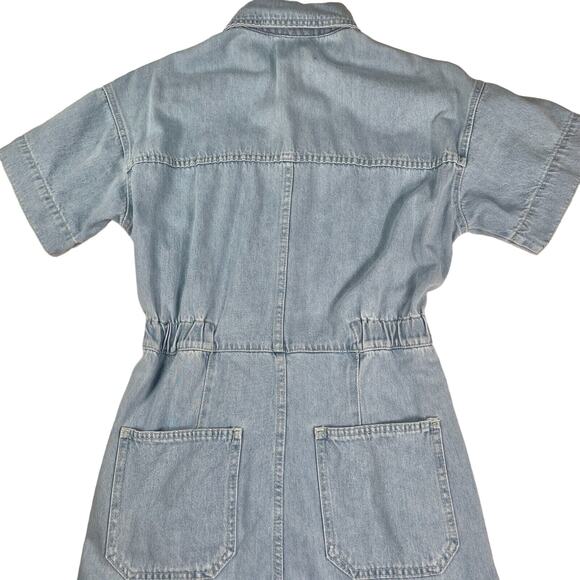 Free People We The Free Boho Light Denim Coverall Jumpsuit Defined Waist Women S - Picture 12 of 16